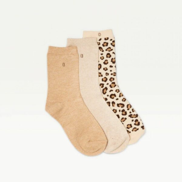 PACK DE 3 CHAUSSETTES FANTAISIE PAILLETTES ET LEOPARD BEIGE - ODAJE – Image 2