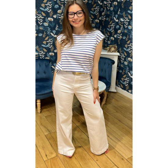 JEANS WIDE FAUVE BLANC