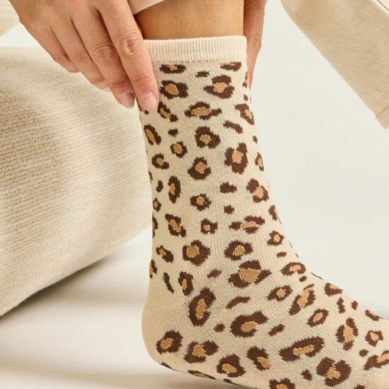 PACK DE 3 CHAUSSETTES FANTAISIE PAILLETTES ET LEOPARD BEIGE - ODAJE – Image 3
