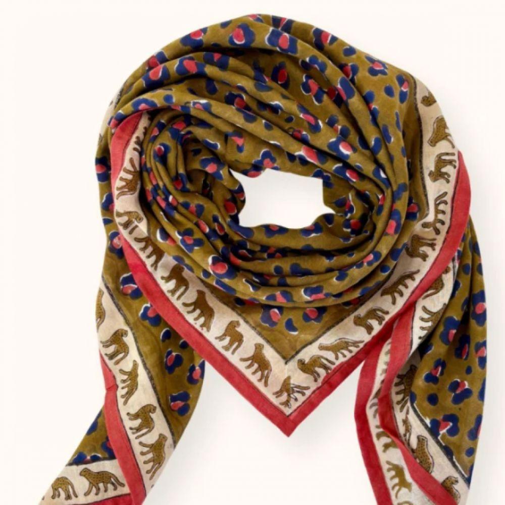 BIG FOULARD DUPATTA LEOPARD FIRE - APACHES